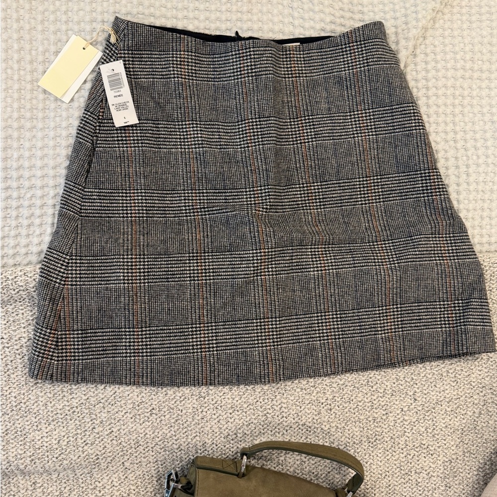 Wilfred Plaid Mini Skirt in Gray with Tan Accents